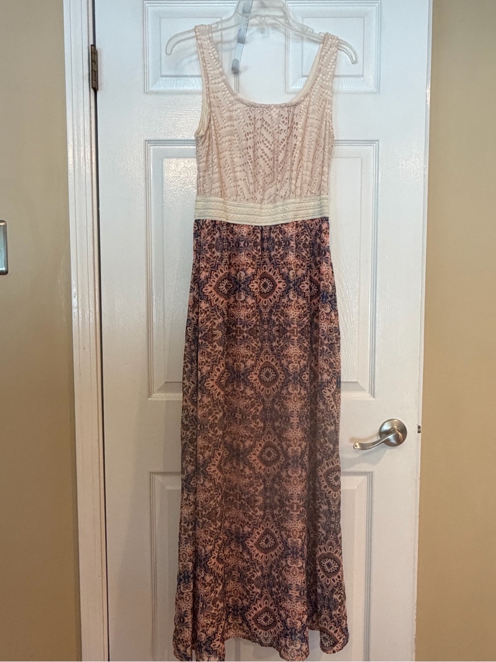 Boho Maxi Dress Medium Pink Lace Sleeveless Empire Waist  Festival Cottagecore